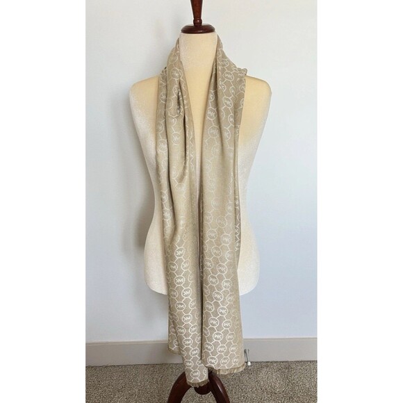 Michael Kors Women Scarf  MK Logo Gold/Cream Reversible 24”W X 72” L - Picture 2 of 11